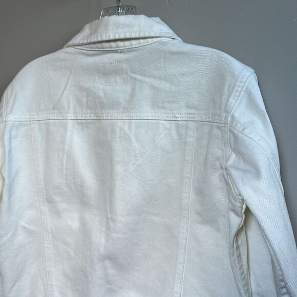NWOT White Denim Bomber Jacket Military Style Relaxed Fit Fall Staple Small 4/6 - Picture 10 of 15